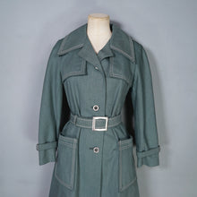 Load image into Gallery viewer, 70s DARK FOREST GREEN DENIM COTTON BELTED TRENCH COAT - S
