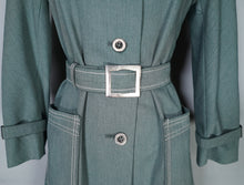 Load image into Gallery viewer, 70s DARK FOREST GREEN DENIM COTTON BELTED TRENCH COAT - S