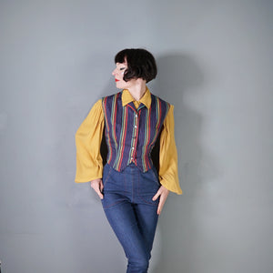 50s COLOURFUL RAINBOW STRIPE FITTED LADIES WAISTCOAT  SHIRT - S-M
