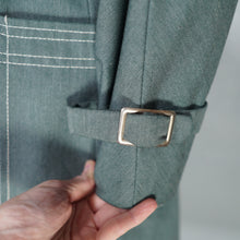 Load image into Gallery viewer, 70s DARK FOREST GREEN DENIM COTTON BELTED TRENCH COAT - S