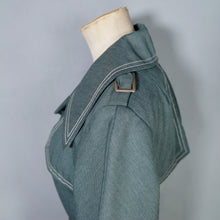Load image into Gallery viewer, 70s DARK FOREST GREEN DENIM COTTON BELTED TRENCH COAT - S