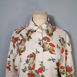 70s MUSHROOM / TOADSTOOL AND SNAIL PRINT NOVELTY AUTUMN SHIRT - L