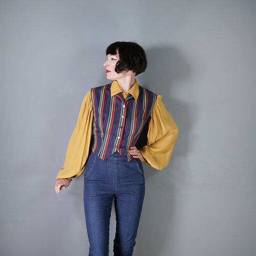 50s COLOURFUL RAINBOW STRIPE FITTED LADIES WAISTCOAT  SHIRT - S-M