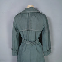 Load image into Gallery viewer, 70s DARK FOREST GREEN DENIM COTTON BELTED TRENCH COAT - S