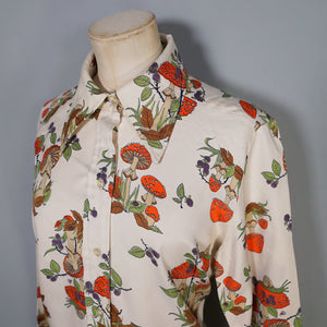 70s MUSHROOM / TOADSTOOL AND SNAIL PRINT NOVELTY AUTUMN SHIRT - L