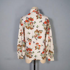 70s MUSHROOM / TOADSTOOL AND SNAIL PRINT NOVELTY AUTUMN SHIRT - L