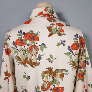 70s MUSHROOM / TOADSTOOL AND SNAIL PRINT NOVELTY AUTUMN SHIRT - L