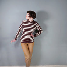 Load image into Gallery viewer, STRIPED 80s 90s BROWN WHITE NAUTICAL BRETON JUMPER - L