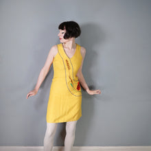 Load image into Gallery viewer, 60s EMBROIDERED YELLOW POPPY AND WHEAT GREEN WOVEN DRESS - XS