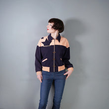 Load image into Gallery viewer, 70s DOES 50s SOFT RAYON STAR APPLIQUE PINK AND NAVY BOMBER JACKET - M-L