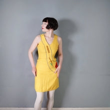 Load image into Gallery viewer, 60s EMBROIDERED YELLOW POPPY AND WHEAT GREEN WOVEN DRESS - XS