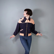 Load image into Gallery viewer, 70s DOES 50s SOFT RAYON STAR APPLIQUE PINK AND NAVY BOMBER JACKET - M-L