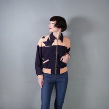 Load image into Gallery viewer, 70s DOES 50s SOFT RAYON STAR APPLIQUE PINK AND NAVY BOMBER JACKET - M-L