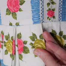 Load image into Gallery viewer, 50s 60s BLUE STRIPE AND ROSE TEXTURED COTTON DAY DRESS - XS-S / petite fit