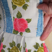 Load image into Gallery viewer, 50s 60s BLUE STRIPE AND ROSE TEXTURED COTTON DAY DRESS - XS-S / petite fit