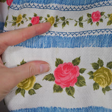 Load image into Gallery viewer, 50s 60s BLUE STRIPE AND ROSE TEXTURED COTTON DAY DRESS - XS-S / petite fit