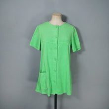 Load image into Gallery viewer, 60s BOLD LIME GREEN TERRY TOWELLING MINI ROBE / BEACH COVER UP MINI DRESS - S-M