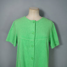 Load image into Gallery viewer, 60s BOLD LIME GREEN TERRY TOWELLING MINI ROBE / BEACH COVER UP MINI DRESS - S-M