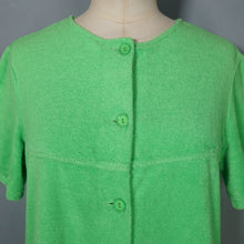 Load image into Gallery viewer, 60s BOLD LIME GREEN TERRY TOWELLING MINI ROBE / BEACH COVER UP MINI DRESS - S-M