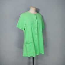 Load image into Gallery viewer, 60s BOLD LIME GREEN TERRY TOWELLING MINI ROBE / BEACH COVER UP MINI DRESS - S-M