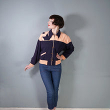 Load image into Gallery viewer, 70s DOES 50s SOFT RAYON STAR APPLIQUE PINK AND NAVY BOMBER JACKET - M-L