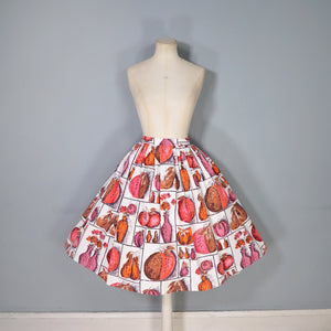 50s 60s SPORTAVILLE PINK MELON PEAR FLOWER VASE NOVELTY FRUIT SKIRT - 27"