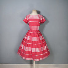 Load image into Gallery viewer, 50s 60s CRANBERRY PINK GEOMETRIC PATTERN COTTON DAY DRESS - S