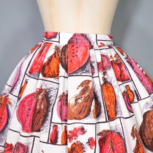 50s 60s SPORTAVILLE PINK MELON PEAR FLOWER VASE NOVELTY FRUIT SKIRT - 27"