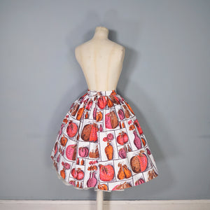 50s 60s SPORTAVILLE PINK MELON PEAR FLOWER VASE NOVELTY FRUIT SKIRT - 27"