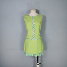 Load image into Gallery viewer, 60s LIME GREEN PLAID TRIM ROMPER MINI MOD DRESS - S