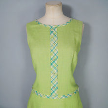 Load image into Gallery viewer, 60s LIME GREEN PLAID TRIM ROMPER MINI MOD DRESS - S