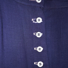 Load image into Gallery viewer, 40s 50s WOVEN NAVY A-LINE  MIDI SKIRT WITH ALL THE BUTTONS - 26"