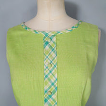 Load image into Gallery viewer, 60s LIME GREEN PLAID TRIM ROMPER MINI MOD DRESS - S