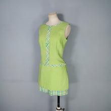Load image into Gallery viewer, 60s LIME GREEN PLAID TRIM ROMPER MINI MOD DRESS - S