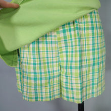 Load image into Gallery viewer, 60s LIME GREEN PLAID TRIM ROMPER MINI MOD DRESS - S