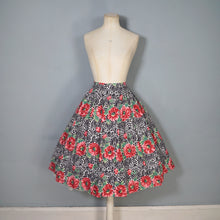 Load image into Gallery viewer, 50s HANDMADE RED FLORAL FULL COTTON SWING SKIRT - 29.5"