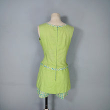 Load image into Gallery viewer, 60s LIME GREEN PLAID TRIM ROMPER MINI MOD DRESS - S