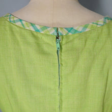Load image into Gallery viewer, 60s LIME GREEN PLAID TRIM ROMPER MINI MOD DRESS - S