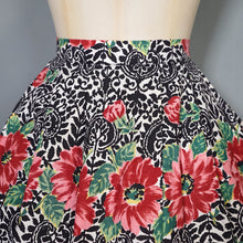Load image into Gallery viewer, 50s HANDMADE RED FLORAL FULL COTTON SWING SKIRT - 29.5"