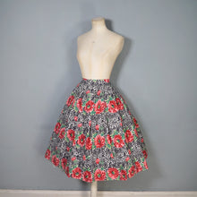 Load image into Gallery viewer, 50s HANDMADE RED FLORAL FULL COTTON SWING SKIRT - 29.5"