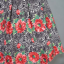Load image into Gallery viewer, 50s HANDMADE RED FLORAL FULL COTTON SWING SKIRT - 29.5"
