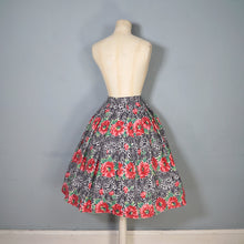 Load image into Gallery viewer, 50s HANDMADE RED FLORAL FULL COTTON SWING SKIRT - 29.5"