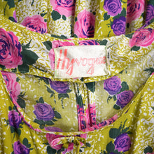 Load image into Gallery viewer, 50s HYVOGUE LIGHT GREEN COTTON DRESS WITH PINK AND PURPLE ROSE PRINT - M