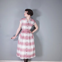 Load image into Gallery viewer, 40s RED AND GREY CHECK BUTTON THROUGH RAYON DAY DRESS - S