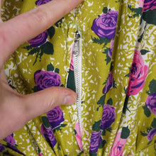 Load image into Gallery viewer, 50s HYVOGUE LIGHT GREEN COTTON DRESS WITH PINK AND PURPLE ROSE PRINT - M