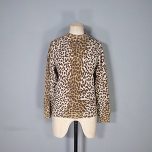 60s 70s DEBENHAMS LEOPARD ANIMAL PRINT ANGORA BLEND WOOL JUMPER - M