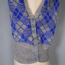 Load image into Gallery viewer, 40s SIDE BUTTONED BLUE AND GREY WOOL TANK TOP / JUMPER - S-M
