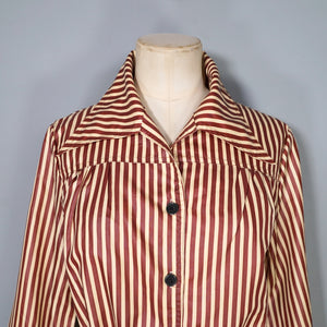 70s YELLOW AND BROWN STRIPE LIGHTWEIGHT DRAWSTRING MAC JACKET - M