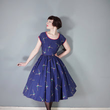 Load image into Gallery viewer, 50s BLUE AND PINK FLORAL PRINT R&amp;K ORIGINALS FULL SKIRTED DRESS - XS