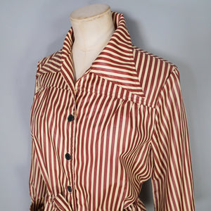 70s YELLOW AND BROWN STRIPE LIGHTWEIGHT DRAWSTRING MAC JACKET - M